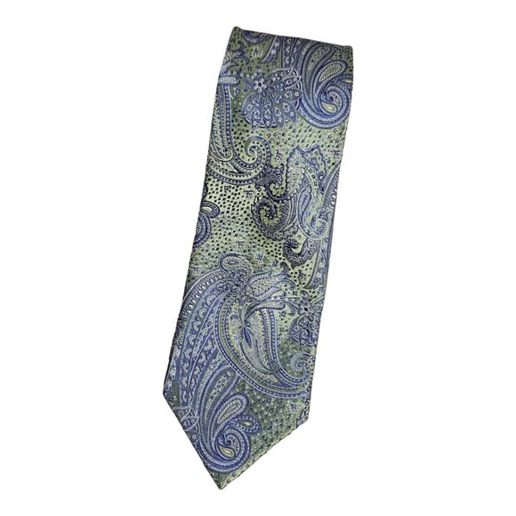 SUITSUPPLY Men's 100% Silk Necktie LUXURY Tie XL Green Blue Paisley W:3.2" EUC - Picture 1 of 5